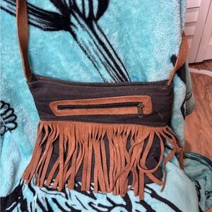 Fringe Crossbody Bag in Black and Brown - Casual Women’s Shoulder Bag